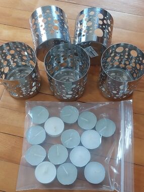 Lot Of 5 IKEA Silver Candle Holders Bonus Tealight Candles